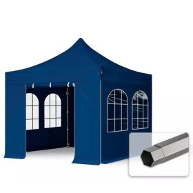   TP 3x3m összecsukható 750N acél vázas pavilon, 4 db oldalfallal, hagyományos ablakkal - kék