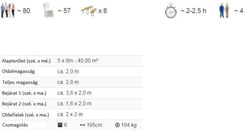 TP 5x8m erősített rendezvénysátor, PVC 750 - fehér-szürke