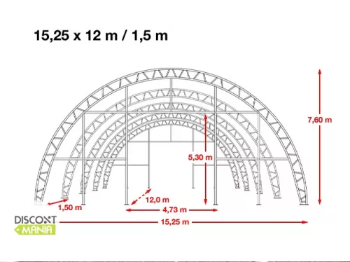 TP HIGHLANDER 15,25x12m extra erősített ipari sátorcsarnok / mezőgazdasági sátor nehezen éghető PRIMEtex 2300 ponyvával