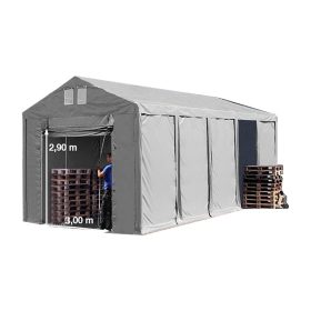   TP Vario 4x10m 3m oldalmagas raktársátor, bejárat típusa: felhúzható