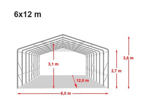 TP WIKINGER 6x36m 2,6m oldalmagas ponyvagarázs / sátorgarázs, PVC 850 ponyva - sötétzöld