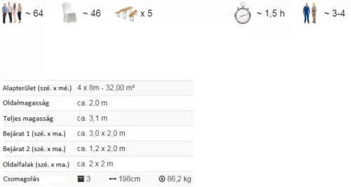 TP 4x8m standard rendezvénysátor, PE 450 - szürke-fehér