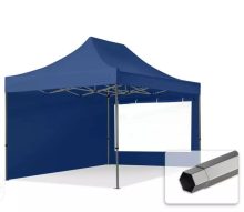   Professional összecsukható sátrak PREMIUM 350g/m2 ponyvával, acélszerkezettel, 2 oldalfallal, panoráma ablakkal - 3x4,5m kék