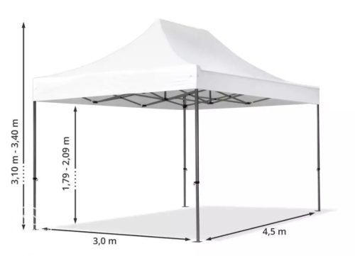 TP 3x4,5m összecsukható 750N acél vázas pavilon, 2 db oldalfallal - kék