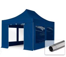   Professional összecsukható sátrak PREMIUM 350g/m2 ponyvával, acélszerkezettel, 4 oldalfallal, panoráma ablakkal - 3x4,5m kék