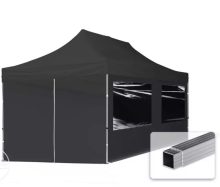   Professional összecsukható sátrak ECO 300 g/m2 ponyvával, alumínium szerkezettel, 4 oldalfallal - 3x6m fekete
