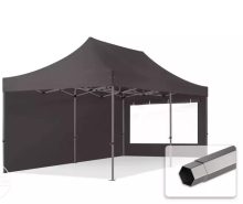   Professional összecsukható sátrak PREMIUM 350g/m2 ponyvával, acélszerkezettel, 2 oldalfallal, panoráma ablakkal - 3x6m sötétszürke