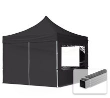   Professional összecsukható sátrak ECO 300 g/m2 ponyvával, alumínium szerkezettel, 4 oldalfallal - 3x3m fekete