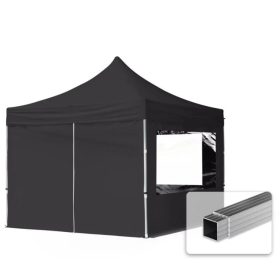   TP 3x3m összecsukható alumínium pavilon, 4 db oldalfallal - fekete