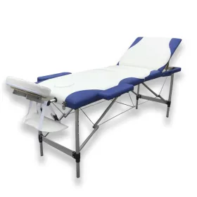   discontmania blue/white 3-zone akuminium massage bed with carry bag  - 3108R