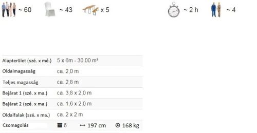 TP 5x6m erősített rendezvénysátor, PVC 800 - fehér
