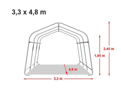 TP 3,3x4,8m ponyvagarázs, PVC 500N ponyva - szürke