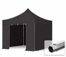   Professional összecsukható sátrak PROFESSIONAL 400g/m2 ponyvával, alumínium szerkezettel, 4 oldalfallal, ablak nélkül - 3x3m fekete