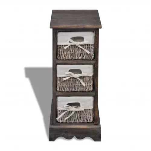  barna fa tárolóállvány 3 szőtt kosárral 