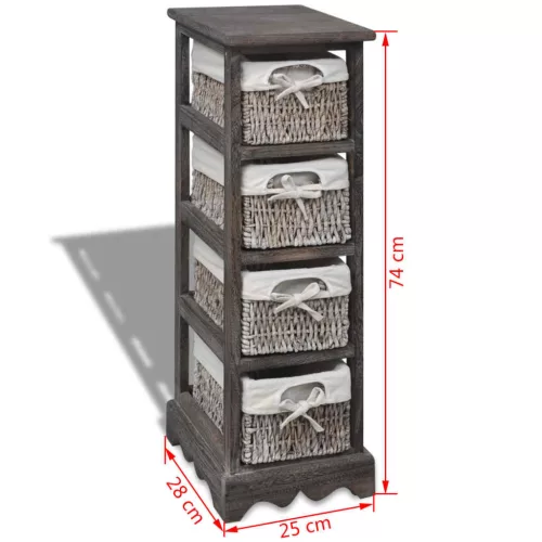  barna fa tárolóállvány 4 szőtt kosárral 