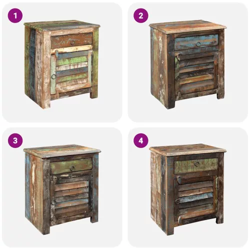  egyajtós egyfiókos újrahasznosított fa kisasztal 