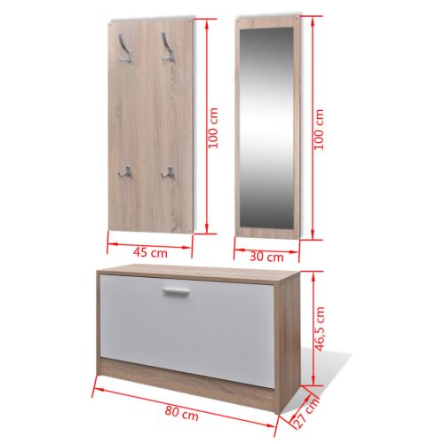 Tölgy színű és fehér 3 az 1-ben fa cipősszekrény garnitúra