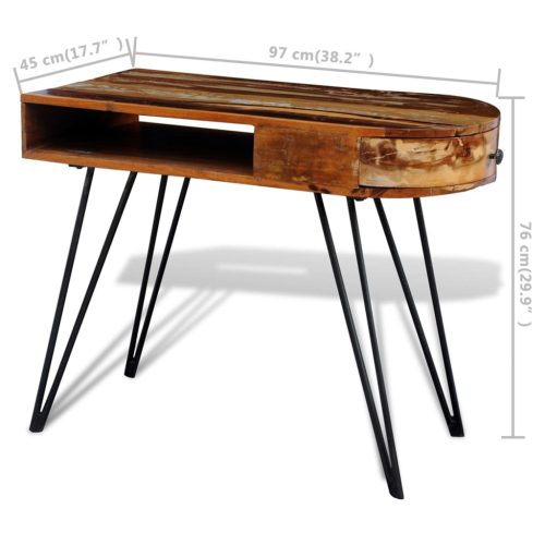  tömör újrahasznosított fa íróasztal vas lábakkal