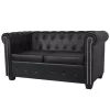  2 személyes fekete műbőr Chesterfield kanapé 