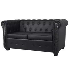  2 személyes fekete műbőr Chesterfield kanapé 