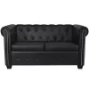  2 személyes fekete műbőr Chesterfield kanapé 