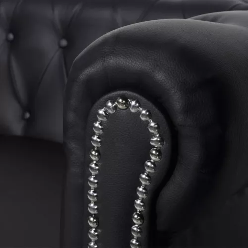  2 személyes fekete műbőr Chesterfield kanapé 