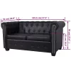  2 személyes fekete műbőr Chesterfield kanapé 