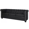  3 személyes fekete műbőr Chesterfield kanapé  