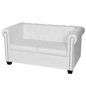  2 személyes fehér műbőr Chesterfield kanapé 