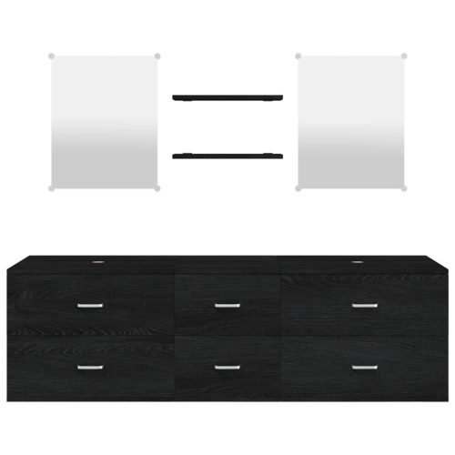    5 részes fekete szerelt fa fürdőszobai bútorszett