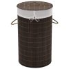  sötétbarna kerek bambusz szennyestartó kosár