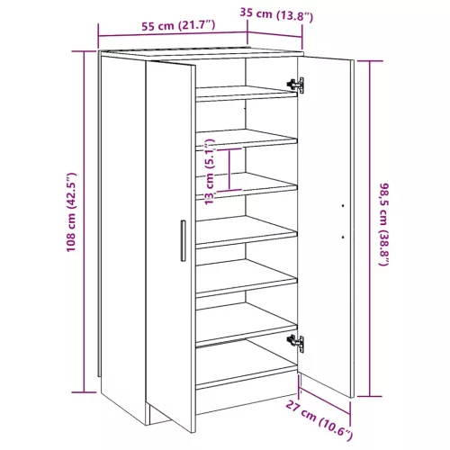  tölgyfa cipőszekrény 7 polccal