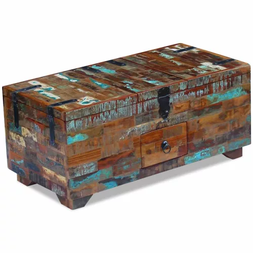  ládika dohányzóasztal tömör újrahasznosított fa 80x40x35 cm