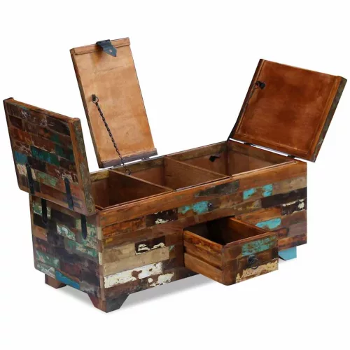  ládika dohányzóasztal tömör újrahasznosított fa 80x40x35 cm