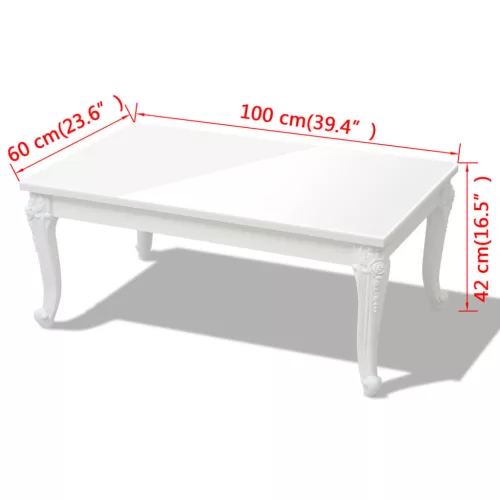  Fehér magasfényű 100x60x42 cm-es dohányzóasztal