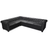  6 személyes fekete műbőr Chesterfield sarok kanapé   