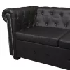 6 személyes fekete műbőr Chesterfield sarok kanapé   