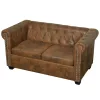  2 személyes barna műbőr Chesterfield kanapé 