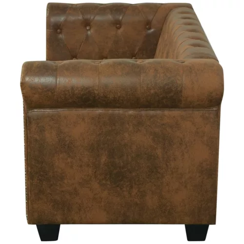  2 személyes barna műbőr Chesterfield kanapé 
