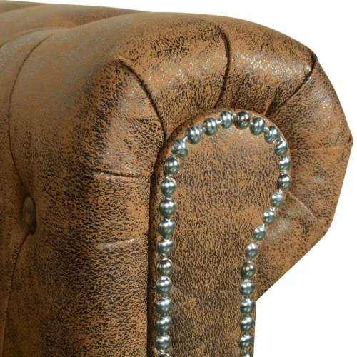 2 személyes barna műbőr Chesterfield kanapé 