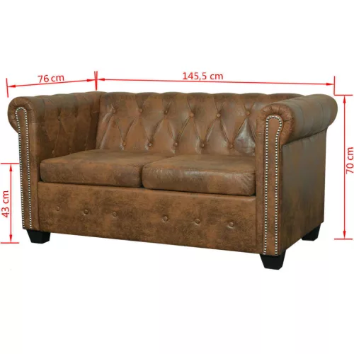  2 személyes barna műbőr Chesterfield kanapé 