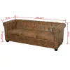  3 személyes barna műbőr Chesterfield kanapé 
