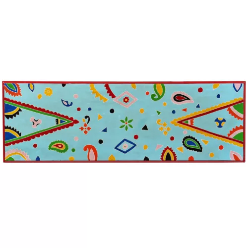  kézzel festett kék, tömör mangófa konzolasztal 