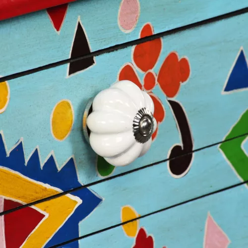  kézzel festett kék, tömör mangófa konzolasztal 