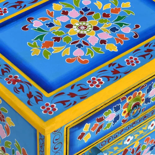  türkiz, kézzel festett, tömör mangófa éjjeliszekrény 