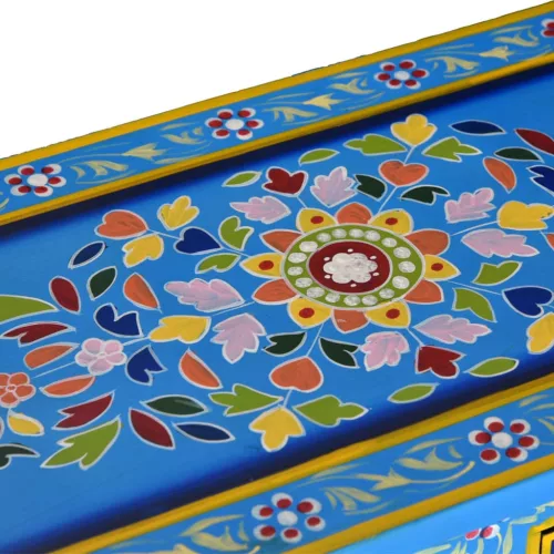  türkiz, kézzel festett, tömör mangófa fiókos tálaló