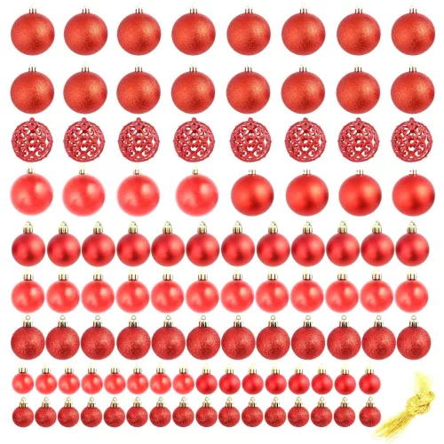  100 darabos piros karácsonyi gömb készlet 3/4/6 cm