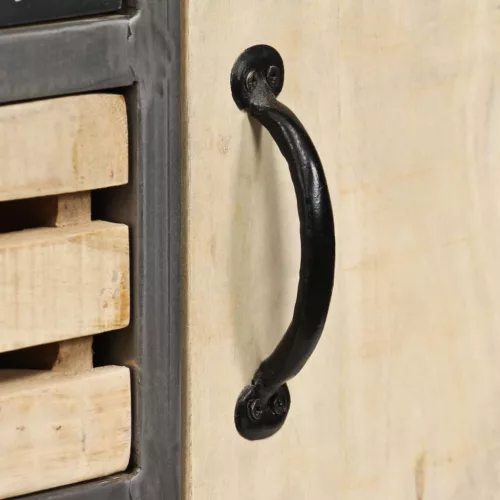  tömör mangófa és acél tálalószekrény 65 x 33 x 76 cm