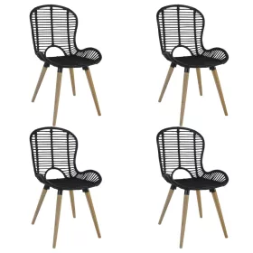  4 db fekete természetes rattan étkezőszék