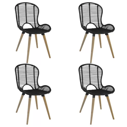  4 db fekete természetes rattan étkezőszék